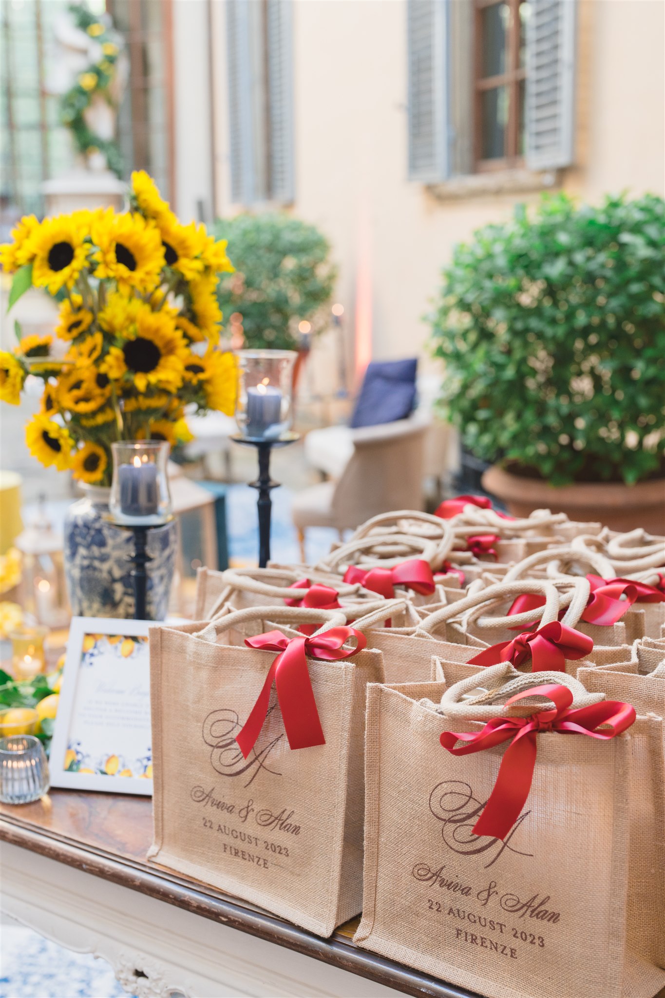 Wedding welcome bags for a luxury destination wedding in Italy - Elegante by Michelle J. Photographer credit David Bastianoni